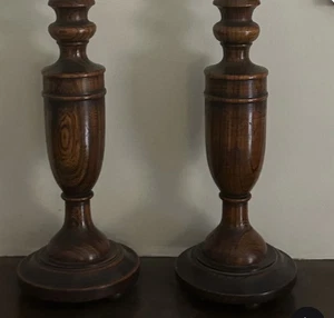 Antique Victorian Turned Wood Wood Candlesticks Pair 19th Century - Picture 1 of 1
