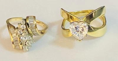 2 14K Solid Yellow Gold CZ Cocktail Rings 12.9 Gr Sz 7 And 8.25 - Image 1 of 4