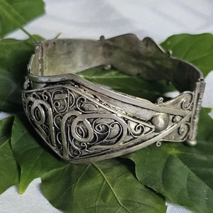 Bracelet Vintage Oriental Argent 925 Poinçons Titre Orfèvre 60x54 Mm l35 Mm - Imagen 1 de 15