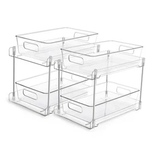 2 Tier Bathroom Storage Organizer, 2 Pack Clear Under Sink Organizers Vanity - Picture 1 of 7
