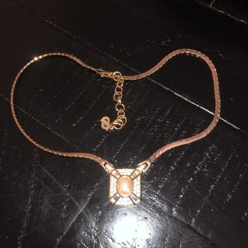Collana Luxe Vintage Christian Dior Ciondolo Perla e Cristallo Placcato Oro 18”