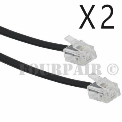 2 Pack Lot - 100ft Telephone Line Cord Cable 6P4C RJ11 DSL Modem Fax Phone Black - Image 1 of 2