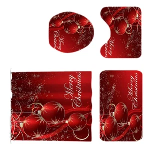 Winter-Duschvorhang-Set -Duschvorhang Badvorleger Matte Urlaubs-Duschvorhang-Set - Bild 1 von 11