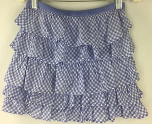 Girl's 6 / 7 CREWCUTS Skirt PERIWINKLE BLUE Gingham Check Tiered Ruffled Flouncy - Picture 1 of 4