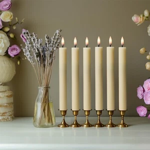 WYZworks 10" Fluted LED Ivory Grooved Pillar Candles, Remote & 24h Timer Memory - Picture 1 of 7