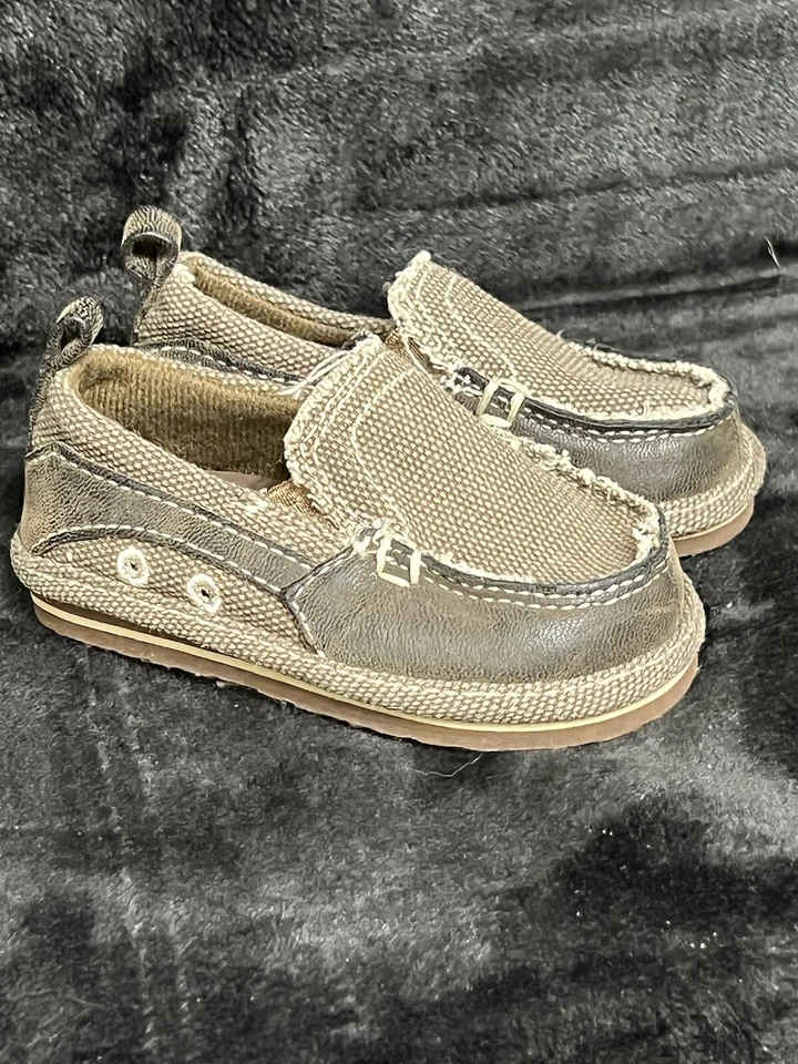 Place Toddler Boys size 4 brown Canvas Flat Cushion Insole Loafers Cute - Image 1 of 4