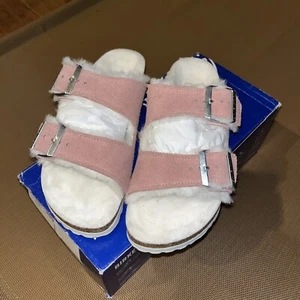 Birkenstock Women's Arizona Shearling Suede Leather Sandals Pink Clay 37 US 6 - Picture 1 of 9