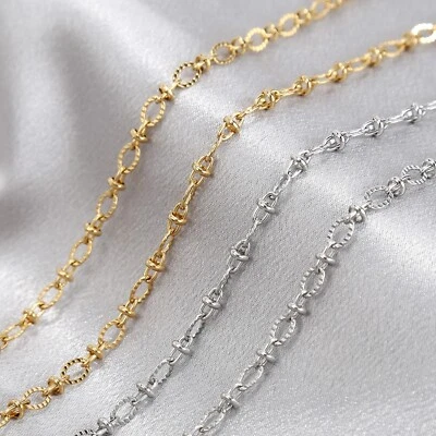 2meters/lot Stainless Steel Gold/Silver Textured Oval Link Jewelry Making Chains - Image 1 of 4