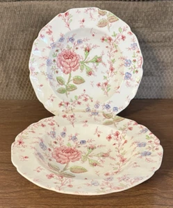 2 Johnson Bros Rose Chintz 8” Rimmed Soup Bowls - Picture 1 of 9