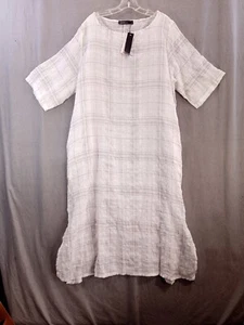 Celmia Collection dress Women 5 XL off white Linen very lightweight Plaid - Picture 1 of 20