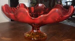Orange Viking Glass Pedestal Bowl Collectible & Vintage