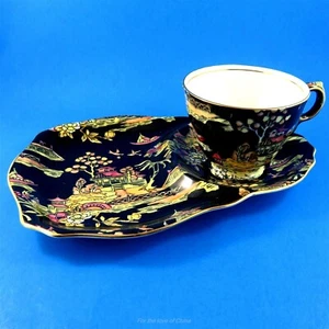 Black Pekin Chintz Royal Winton 1951 Tea Cup and Saucer Snack Set (Some Crazing) - Picture 1 of 8