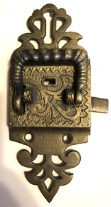antique door latch lock 6 1/2" tall 2 5/8" wide Gold Tone - Picture 1 of 6