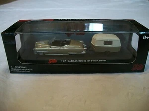 Malibu International CADILLAC ELDORADO 1953 with CARAVAN Die-Cast 1:87 Scale NEW - Picture 1 of 4