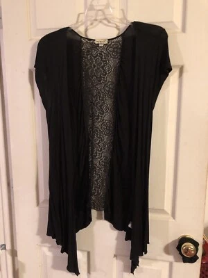 Cárdigan negro de manga corta para mujer talla única XL con encaje trasero Foto 1 de 4