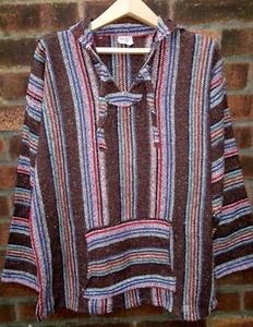 Mexican Baja Jerga Festival Surf Hoodie Top Blrown Red Blue Stripes Unisex XL - Picture 1 of 6