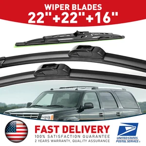 3PCS Wiper Blades Front Left & Right 22" and Rear 16" Set For Ford GMC Cadillac - Picture 1 of 13