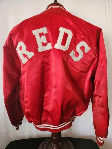 🚨🔥Vintage Chalk Line L Cincinnati Reds Starter Style Spellout Jacket Worn Cover