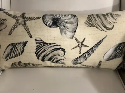 Funda Almohada Náutica Interior Estrella de Mar Concha de Mar 24x12 Gris Azul Nueva Foto 1 de 4
