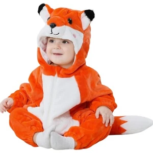 Unisex Baby Animal Costume Winter Flannel Hooded Jumpsuit Halloween Size 13-18 M - Picture 1 of 8