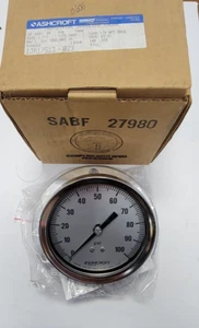 Ashcroft Duralife Pressure Gauge 0-100PSI 35 1009 AW 02B 100# 3-1/2 1JA17513-023 - Picture 1 of 6
