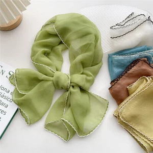 Pure Color Long Skinny Silk Scarf Handle Bag Ribbon Headwear Fashion Scarves - Picture 1 of 34