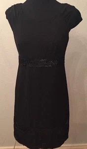 Women's Sz 6 LAUNDRY by DESIGN Cap Sleeve Black Dress Sequins Trim LBD - Picture 1 of 7