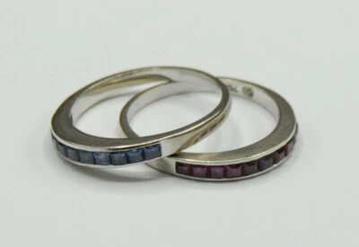 Ring Set Weißgold Saphir Rubin Memory 750 gold - Bild 1 von 4