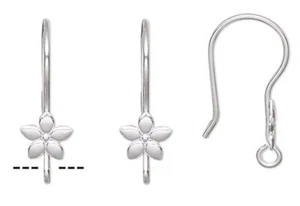 Filo Orecchio, 100 Gancio da Pesca in Acciaio Inox Placcato Argento 21mm con Fiore e Anello - Foto 1 di 2