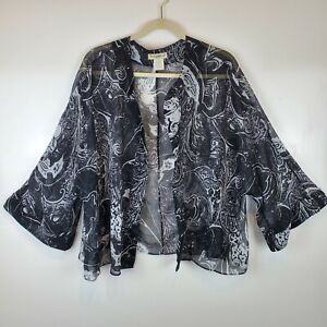 TravelSmith Womens Size 3X Black White Sheer Open Front Top Blouse Jacket 