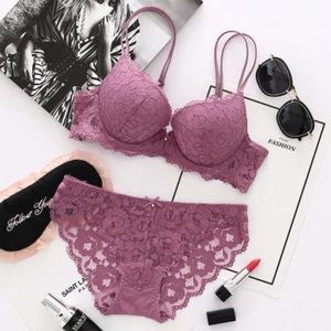 Reggiseno donna lingerie profondo V push up aggiungi 1 tazza reggiseno in pizzo e collant 32-38 A B C - Foto 1 di 61