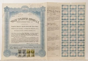 VINTAGE! Mexico Exploration Company SA Aktienzertifikat Mexiko-Stadt Juli 1929 - Bild 1 von 4