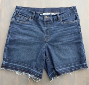 Denim & Co Dark Indigo Wash Bermuda Short with Frayed Hem Denim Jeans 14 Reg - Bild 1 von 9