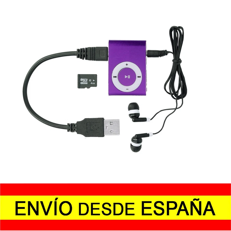 Mini Reproductor MP3 Morado + MicroSD 4 Gb + Cable + Auricular Aluminio a0478 - Imagen 1 de 1