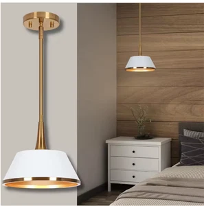 Modern 9 in. 1-Light Brass Gold White Pendant Light Bell Shade White Pendant - Picture 1 of 11