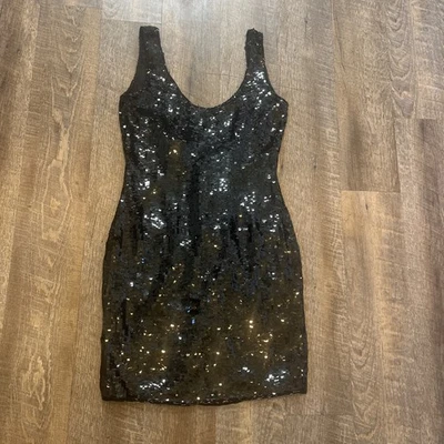 Lawrence Kazar 100% Silk Sequin knee Length Cocktail Dress Sm Black Vintage - Image 1 of 4