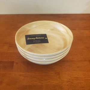 Tommy Bahama Melamine Bowls Salad Pasta Set Of 4 Light Wood Grain Pattern - Picture 1 of 5