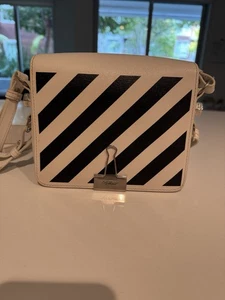 OFF-WHITE Diagonal Stripe Flap Binder Clip Bag Leather White/Black - Picture 1 of 6
