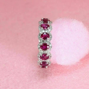 2.25 Ct Oval Cut Simulated Pink Ruby Wedding Band Ring In 14k White Gold Plated - Picture 1 of 6