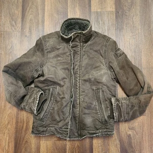 Abercrombie & Fitch Adirondack Jacket Full Zip Button Faux Sherpa Fur Lined Sz M - Picture 1 of 11