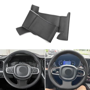 All Black Leather Steering Wheel Cover Trim For Volvo V90 2017 2018 2019 2020 - Picture 1 of 8