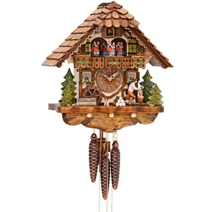 Orologio a cucù "Taglialegna con cane" Orologio da parete intagliato nel legno - Foto 1 di 5