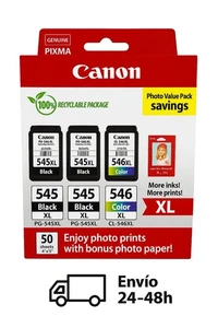 Pack Canon 2 PG545XL Negro + 1 CL546XL Color + 50 Hojas de Papel Fotográfico - Imagen 1 de 1