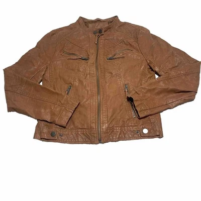 Rue 21 Bomber Jacket Womens Large Brown Biker Brown Cropped Pockets Zip Up Y2K - Image 1 of 4