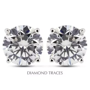 0.65ctw E-SI2 Ideal Round AGI Genuine Diamonds 14K 4-Prong Basket Earrings 4.5mm - Picture 1 of 6