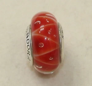 New Authentic Pandora Charm Murano Coral Looking Glass 790926 W Tag & Suede Pouc - Picture 1 of 2