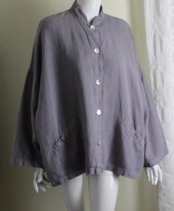 Bryn Walker Sz M Gray Rustic Super Boxy Heavy Linen Art-to-Wear Jacket Coat - Picture 1 of 8
