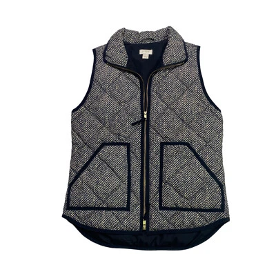 J. Crew Quilted Puffer Down Filled Vest Womens Size XS Herringbone Print Zip - Image 1 of 4
