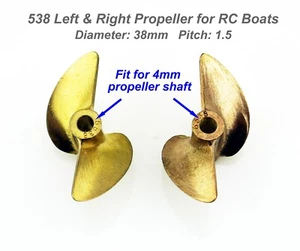 Brass 538 Left & Right Prop Diameter 38mm Pitch 1.5 for 4mm Shaft Cable RC Boat - Picture 1 of 4