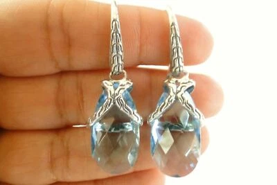 Pendientes colgantes de plata de ley 925 envueltos en alambre de topacio azul Foto 1 de 3